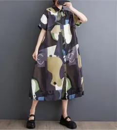 大きいサイズ レディース ロング　ワンピース　春夏 秋 新品 半袖　シャツ