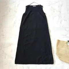 evam eva リネン100% Aラインワンピース 黒 日本製 ロング丈のサムネイル
