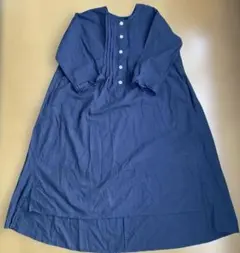 マタニティ　授乳可能　ネイビー 長袖 シャツワンピース M