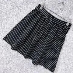 6342 ミニスカート M 黒 ストライプ 綿 ウエストゴム カジュアル 裏なしのサムネイル