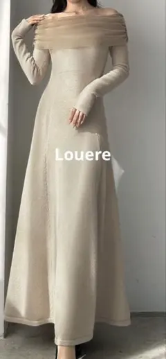 L ouereベージュオフショルダー長袖ニットワンピース　S