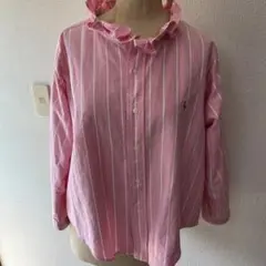 Ralph Lauren リメイク　ストライプ フリル 長袖シャツ ピンクのサムネイル
