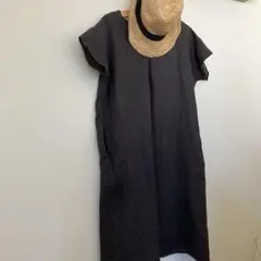 ニコアンド　黒　麻ワンピース