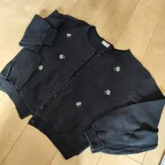 90's 黒 花刺繍 長袖カーディガン