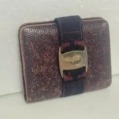 Ferragamo フェラガモ 二つ折り財布 ヴァラ リザード型押し ボルドー系のサムネイル