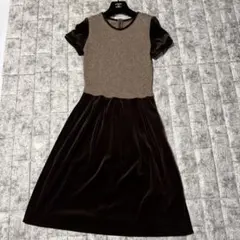 高級　フォクシーブティック　異素材切り替えワンピース　シルクカシミヤ　ストレッチ