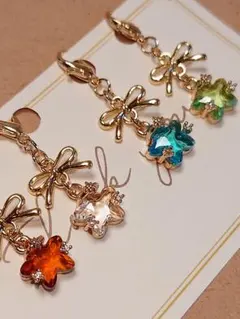 205 リボン お星様 スター ハンドメイドチャーム 4個 まとめ売り ゴールド