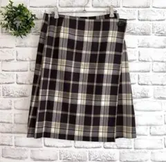 【美品】リフレクト★膝丈巻きスカート(L) ブラウン チェック タイトスカート