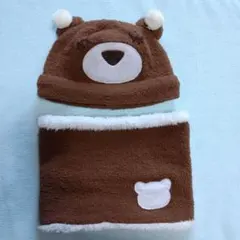 クマ耳付きフリース帽子とネックウォーマーセット
