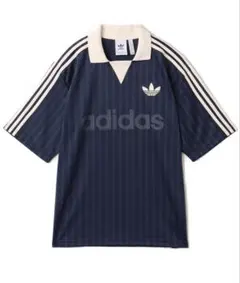 adidas ネイビー ストライプ ポロTシャツ