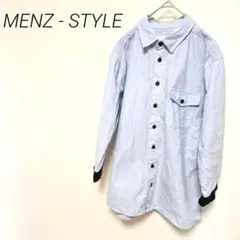 MENZ - STYLE ライトブルー ボタンアップ長袖シャツ　袖ブラック