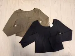 GU　2点セット　カーキ　ブラック 　リブクロップド