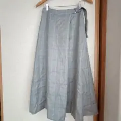 【海外古着】フレアロングスカート グレー系チェック柄　カジュアル　スタイリッシュ