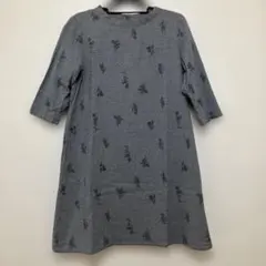 セルフサービス◇花柄刺繍 デニム調 ワンピースブルー チュニック七分袖 Ｌサイズのサムネイル