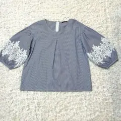 イチichi カットワーク刺繍ビッグカラーブラウスフリーサイズタグ付 
