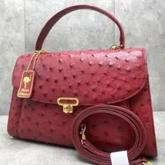 オーストリッチ 2way ハンドバッグ ショルダーバッグ レッド エキゾチック