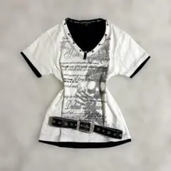 00s Y2K ラメロゴ　スカル　ドクロ　ネックレス付Tシャツ お兄系　ギャルのサムネイル