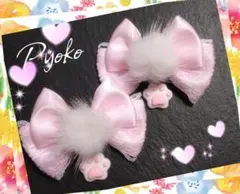 ヘアクリップリボンライトピンク肉球ファー量産型ロリィタ