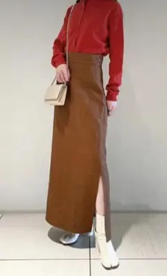 リネン ロングタイトスカート ブラウンのサムネイル