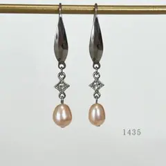 淡水パール＆クリスタル　ピアス　天然色オレンジ　サージカルステンレス　フック