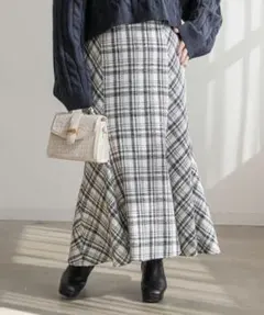 CLETTE チェック柄ツイードマーメイドスカート オフホワイト 3L
