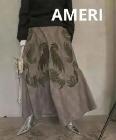Ameri ワッペン刺繍デザインチェック柄フレアスカート秋冬トレンドオシャレ