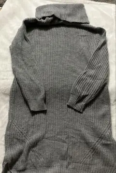 グレー タートルネック ニットワンピース　Ｌサイズ