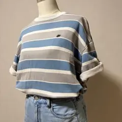 ナイキ ボーダーTシャツ くすみブルー レディース ゆるだぼ ストリート 半袖