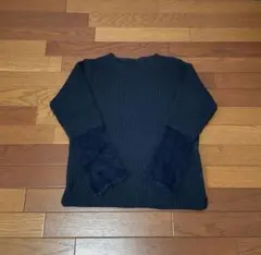 ネイビー 袖シャギーニット