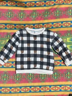 チェック柄クマイラストトレーナー 90cm