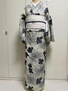ゆかた 浴衣 ユカタ Lサイズ 白 ブルー ゆり L 綿100% 浴衣単品販売