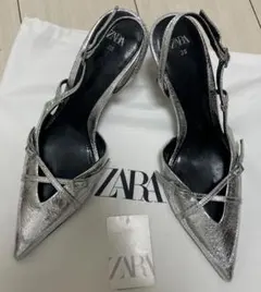 ZARA シルバー メタリック ポインテッドトゥハイヒール