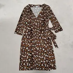 DVF　ワンピース　ラップ　膝丈　七分袖　レオパード柄　リボン　シルク　4