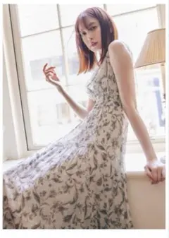 COCO DEAL ショルダーギャザーフラワープリントワンピース