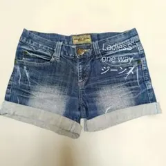 one way ダメージデニム ショートパンツ S ダメージ加工 ストレッチ