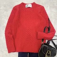 グリーンレーベルリラクシング ハミルトンウール100 ケーブルニット◇赤 38