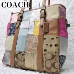 【希少】COACH　パッチワーク　レザー　シグネチャー　スウェード　ターンロック