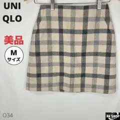 美品　UNIQLO ユニクロ　スカート　ミニ丈　チェック　ウール　秋冬　M