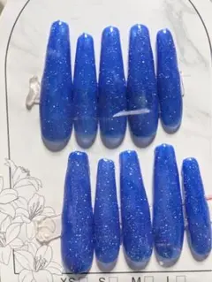 青色グリッターネイルチップセット