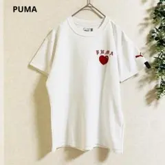 プーマ Tシャツ カットソー M 白　ロゴプリント　速乾素材　スポーティー