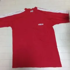ビンテージadidasトレフォイルロゴ三つ葉ロゴ レッド Tシャツ 3本ライン