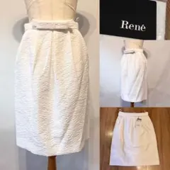 未使用★ Rene ルネ　フラワージャガード　リボンベルト付きスカート　白　36のサムネイル