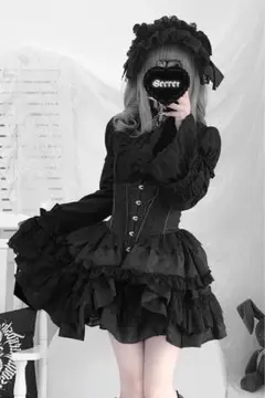 ゴシック フィッシュボーンスカート コルセット付 黒 ロリータ 地雷系 美品