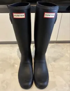 HUNTER ブラック ロングブーツ バックル付き