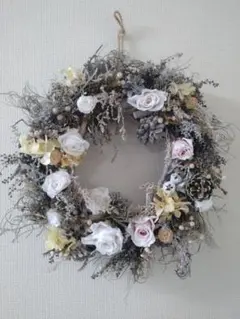 プリザーブドフラワーリース ホワイト・ピンク・イエロー