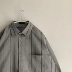 90s~ ヴィンテージ レトロ y2k 古着 長袖 シャツ ストライプ グレー