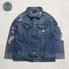 ジージャン デニムジャケット ダメージ加工 ブルー Mサイズ 秋