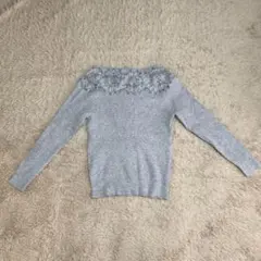 【美品】AG グレー 花柄レース 長袖ニット