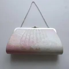ピンク 正絹☆和装用バッグ☆シルバー☆チェーン＆クラッチの２way☆ピンク