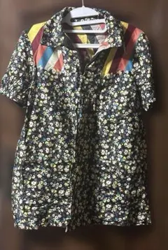 美品 cacharel 花柄×ストライプ切り替え 半袖シャツ ブラウスのサムネイル